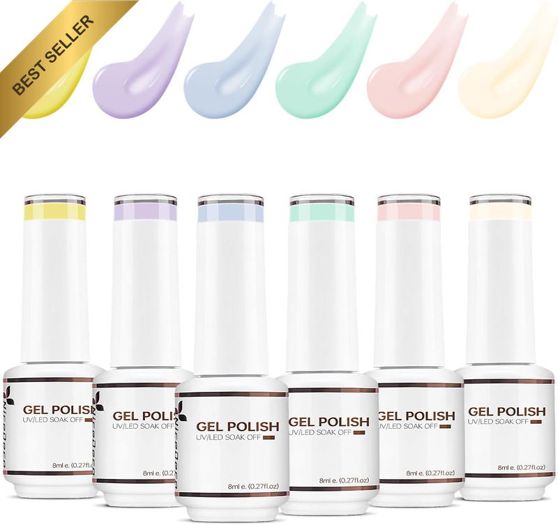 Gel Nail Polish Nail Set 6 Colors Pastel Nail Polish Yellow Purple Blue Mint Gre