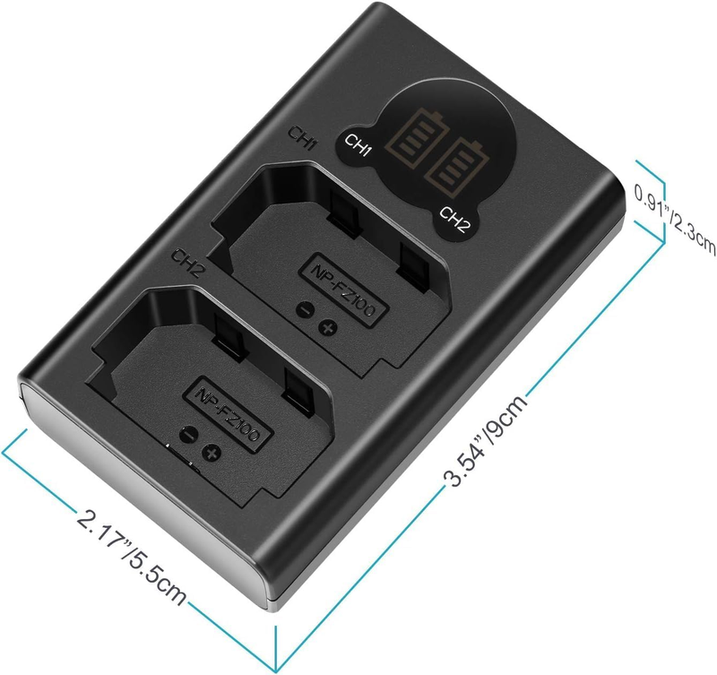 NP-FZ100 2280mAh Replacement Battery and Charger with LCD Screen, 2 Packs, Compa