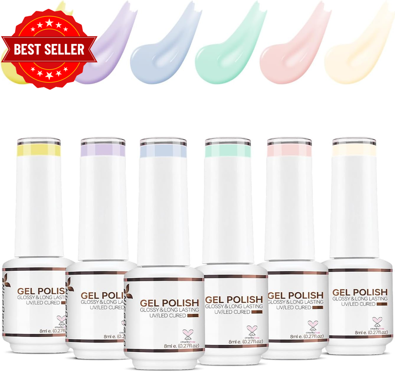 Gel Nail Polish Nail Set 6 Colors Pastel Nail Polish Yellow Purple Blue Mint Gre