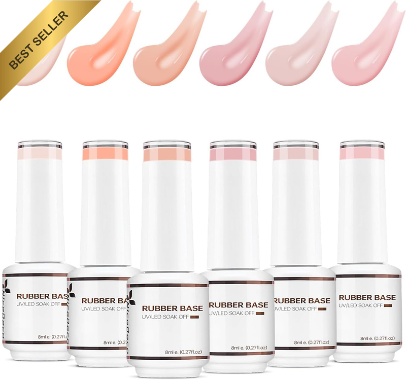 Rubber Base Gel Polish for Nails 6 Pcs Rubber Gel Nail Strengthener Nude Pink Na