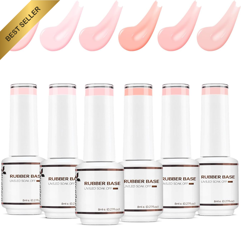Rubber Base Gel Polish for Nails 6 Pcs Rubber Gel Nail Strengthener Nude Pink Na