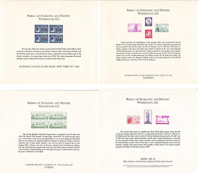 BEP souvenir cards B4-B5-B6-B8 four 1969-1970 philatelic cards ASDA Interpex etc