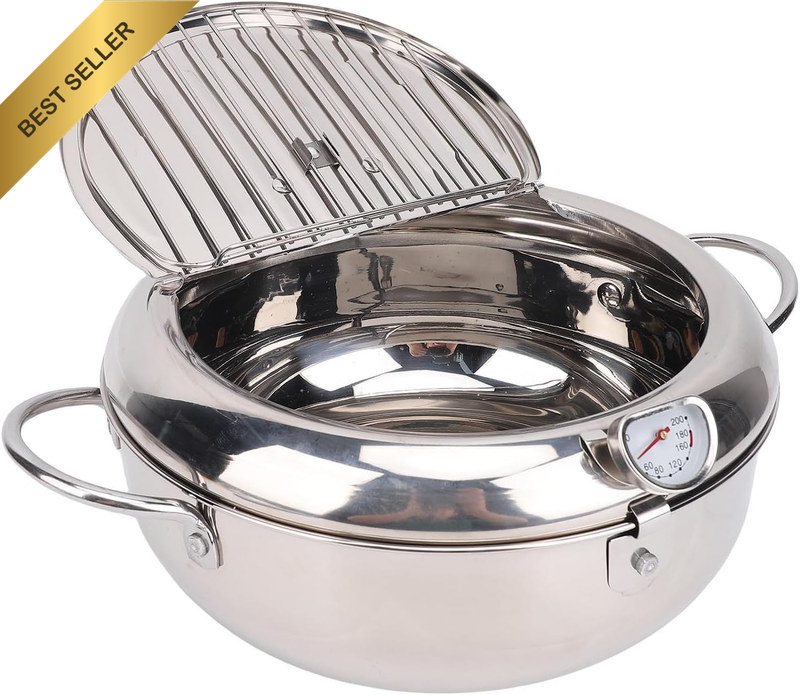 New Deep Fryer Pot, Premium Stainless Steel Japanese Tempura Frying Pot with Lid