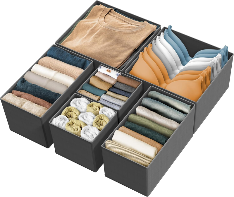Set of 6 Drawer Organiser Storage Bin for Clothing, Underwear and Bra, Dark Grey