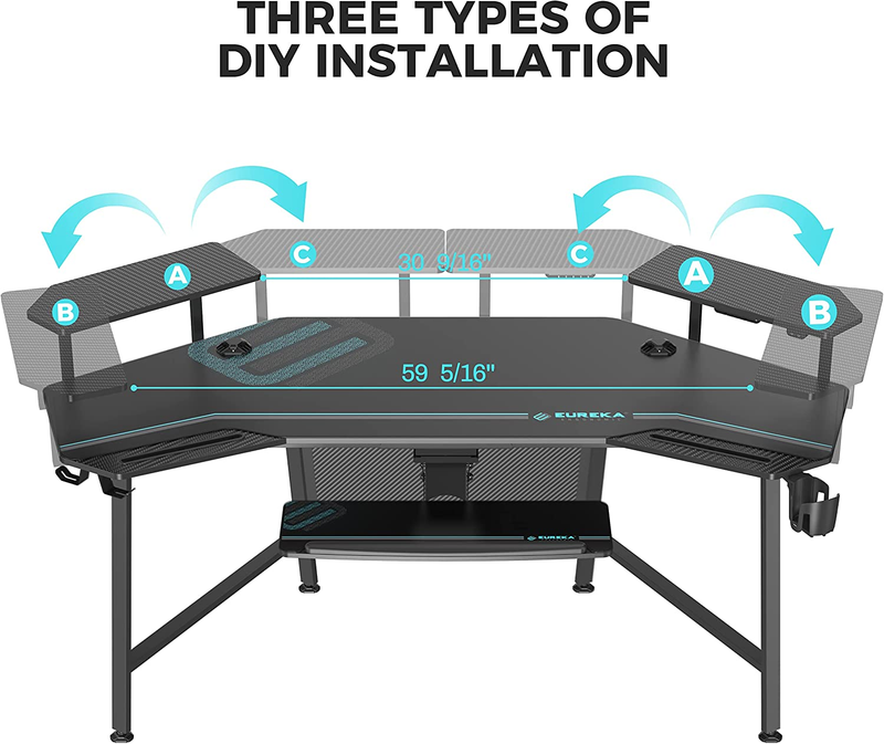 Gaming Desk with Led Lights, 72" Large Wing-Shaped Studio Desk W Keyboard Tray M