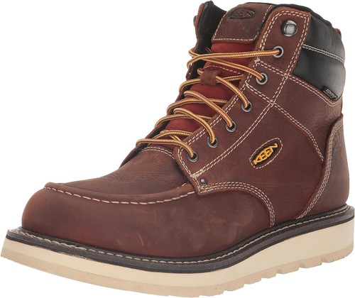 Pre-owned Keen Utility Men's Cincinnati 6inch Waterproof Soft Toe Wedge Work Boots In Tuscan Red/sandshell