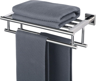 16 Inch Bathroom Lavatory Towel Rack Towel Shelf with Two Towel Bars