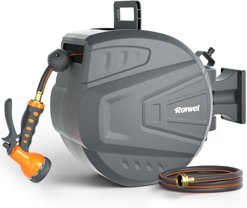 Roywel Hose Reel,Garden Hose Reel with Retractable Hose 100Ft X 1/2",Hose Reel W