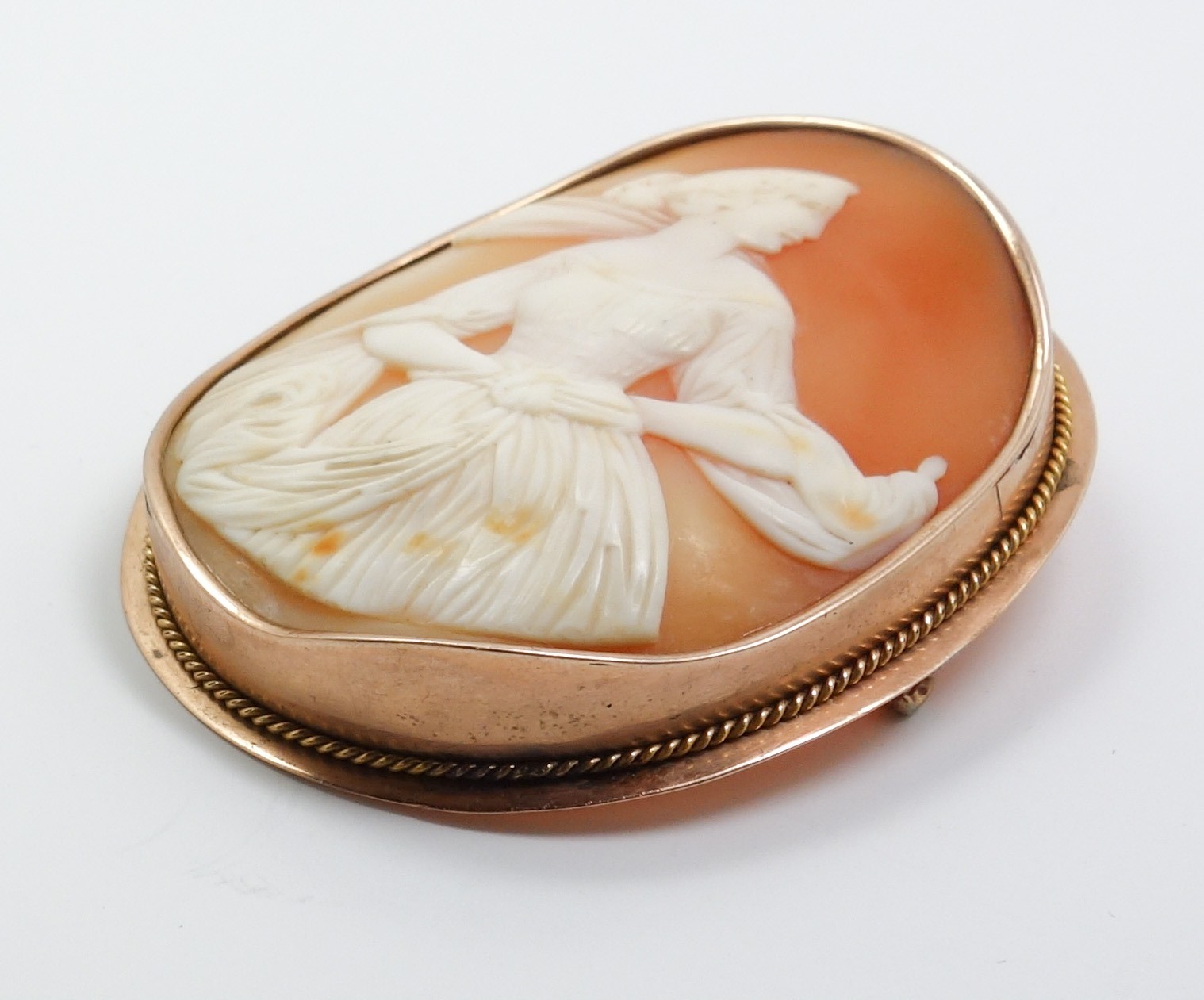 Antique 1850s/60s Large Dancing Woman Rose Gold Cameo Brooch for Restoration