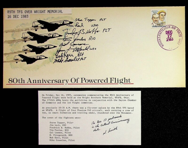 1983 80th Anniversary Of Powered Flight Pilot Signed x8 Cover Kerr Lech Lawson