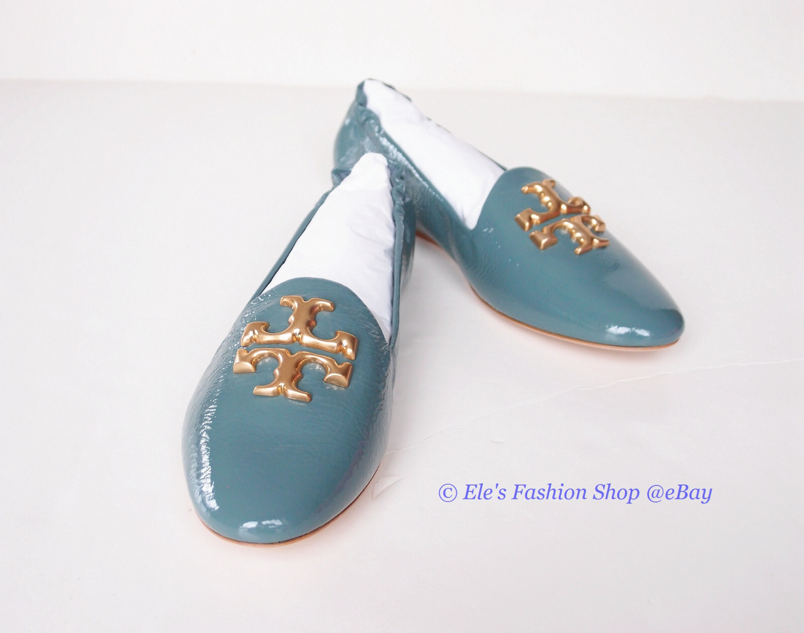Pre-owned Tory Burch Eleanor Leather Loafer Arctic Blue Us 7.5 8 8.5 9 9.5 Authentic