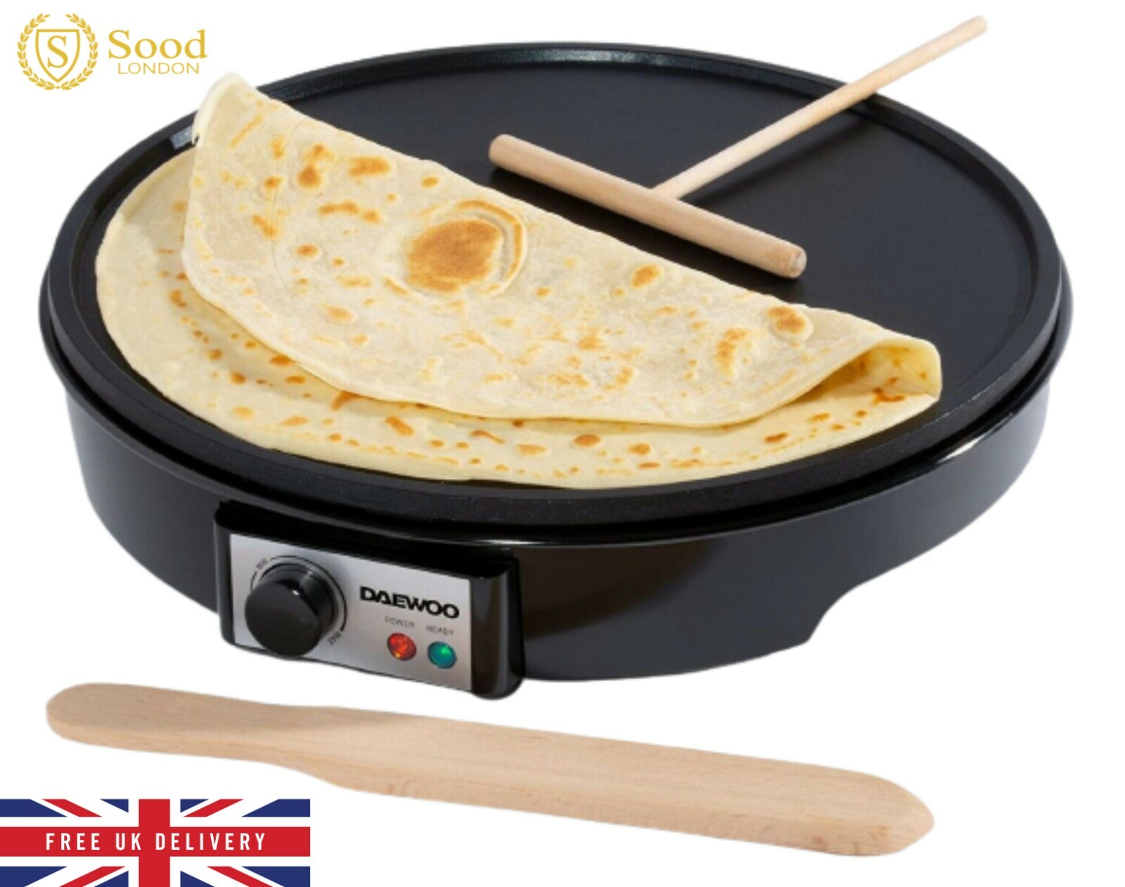 DAEWOO Electric 1000W Crepe Pancake Maker Non Stick 12 Inch 30cm Hot