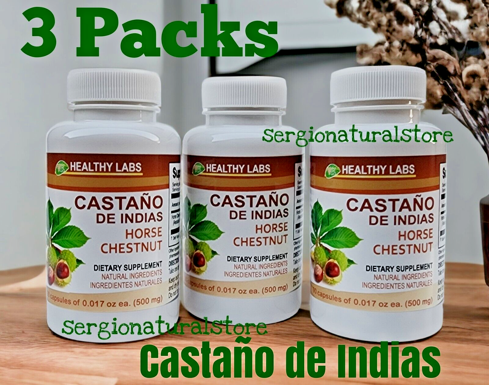 3 Packs CASTANO DE INDIAS Support LEG VERICOSE HEMORRHOIDS 270 CAPS 0.017oz each