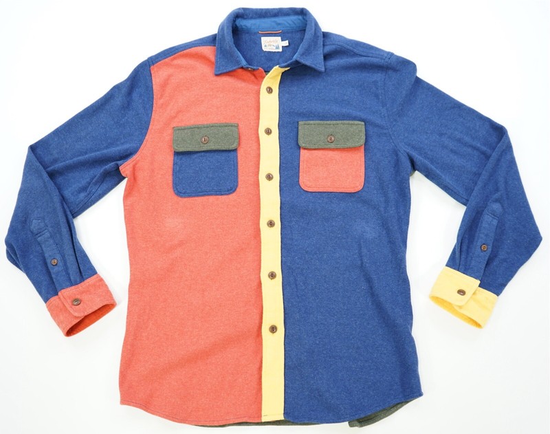 Rare Vintage FAHERTY Knit Alpine Color Block Flannel Shirt 70s 80s Multicolor L