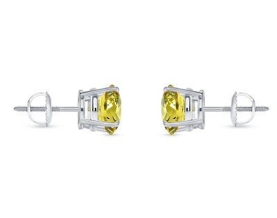 Pre-owned Shine Brite With A Diamond 5.50 Ct Round Cut Canary Earrings Studs Solid 14k White Gold Screw Back Basket