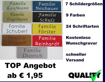 Türschild, Namensschild, Klingelschild, Briefkastenschild, Schild, inkl. Gravur
