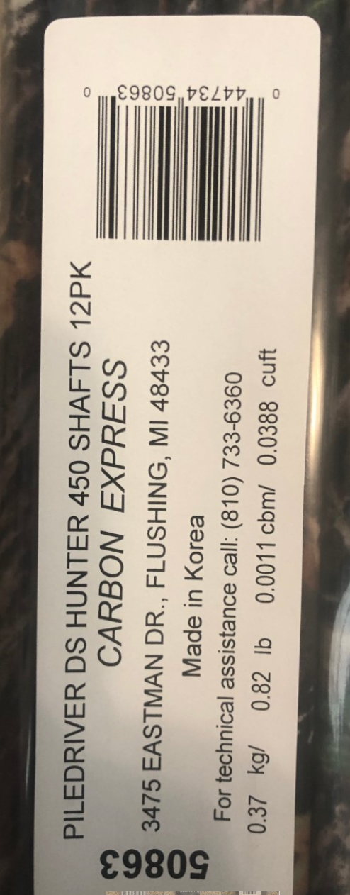 12 Carbon Express Piledriver DS Hunter Arrow Shafts - 250 SPINE, Camo, MPN 50863