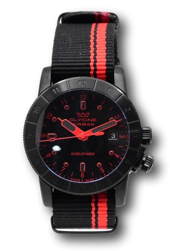 Pre-owned Glycine Airman Worldtimer Men's 42mm Swiss Made Quartz Double Black Watch Gl1037