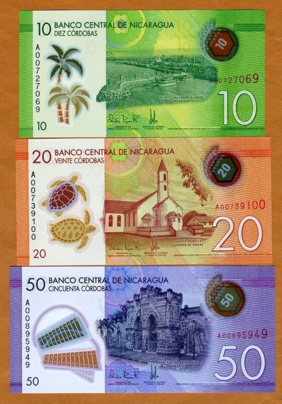 SET Nicaragua, 10;20;50 cordobas, 2014, P-209-210-211 POLYMER New Design, UNC