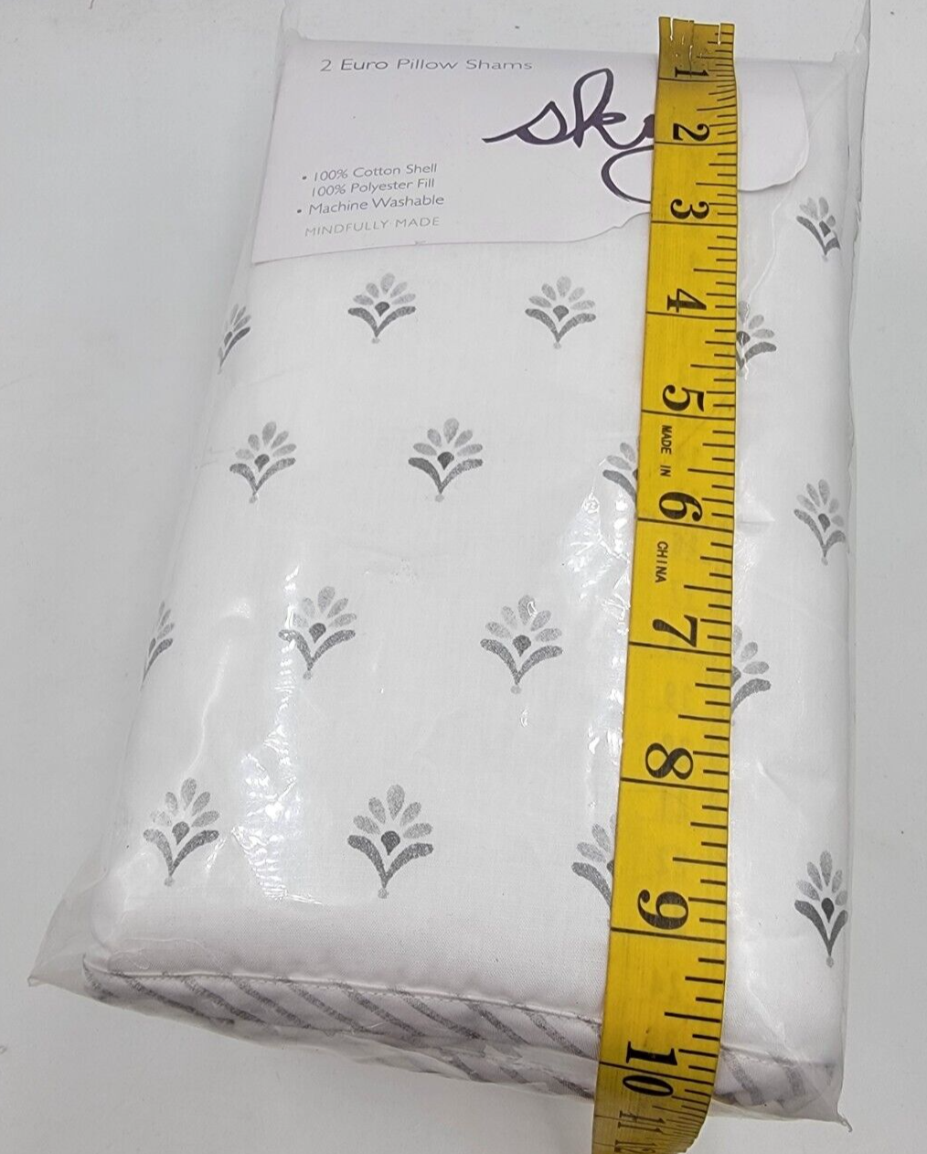 Sky Scallop Reversible Two Euro Pillow Shams 26in x 26in Reflection Gray Button~ - Picture 5 of 11