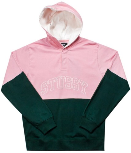 Stussy Pink Green Colorblock Henley Hoodie Athleisure Men's