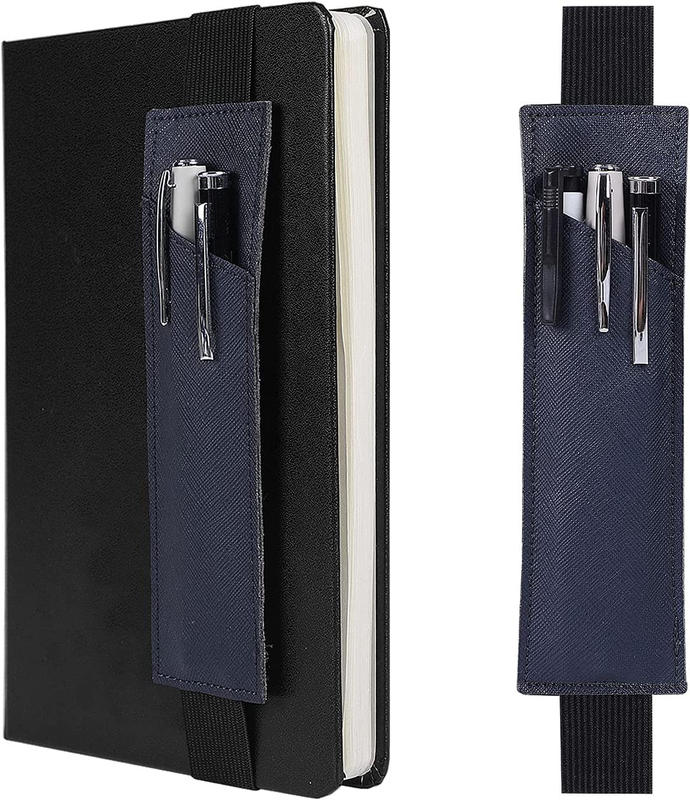 GNEGNI 2-Pack Leather Adjustable Elastic Band Pen Holder, Pencil Holder, Pen Sle