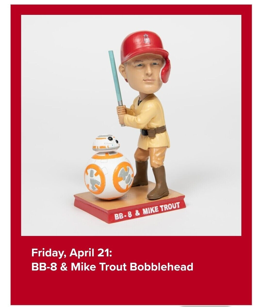 Mike Trout 2023 Jedi Knight with BB-8 DROID Star Wars CA