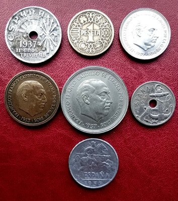 5 Münzen.Francisco Fanco.Kleine Sammlung.. Spanien 1937-1957. Beste Erhaltung