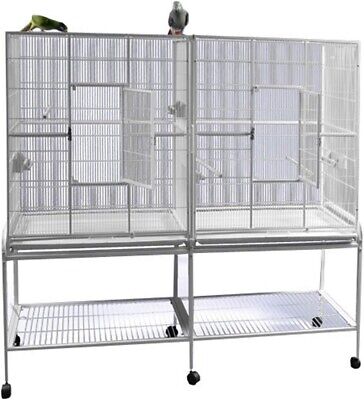 A&E Cage Co. 6421 White Double Flight Cage with Divider, Large/64 inchx 21 inch
