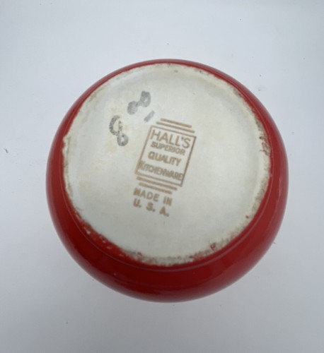 Hall China Co. RED Sundial “Saf-Handle” Syrup w/Lid 1938 RARE HTF USA