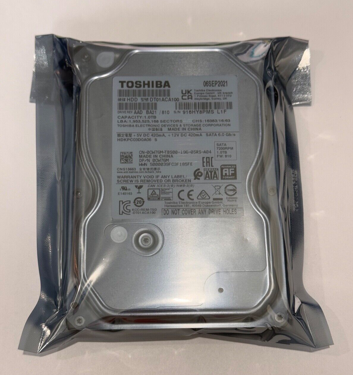 Toshiba DT01ACA100 1 TB Dell 0CW76M 3.5
