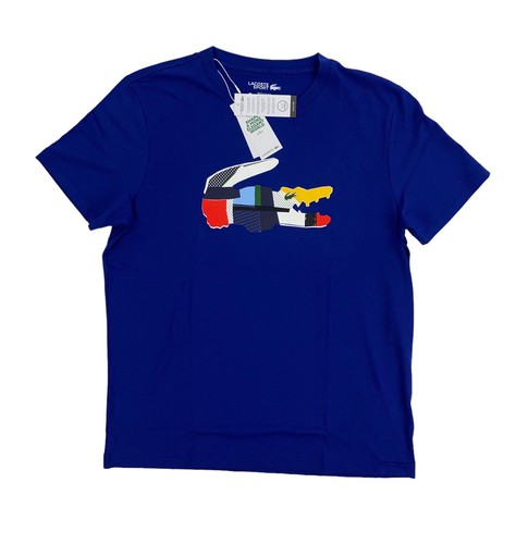 

NEW Lacoste Sport Short Sleeve Multi Croc Logo Mens T Shirt Spellout Blue TH0822, Синий, TH0822
