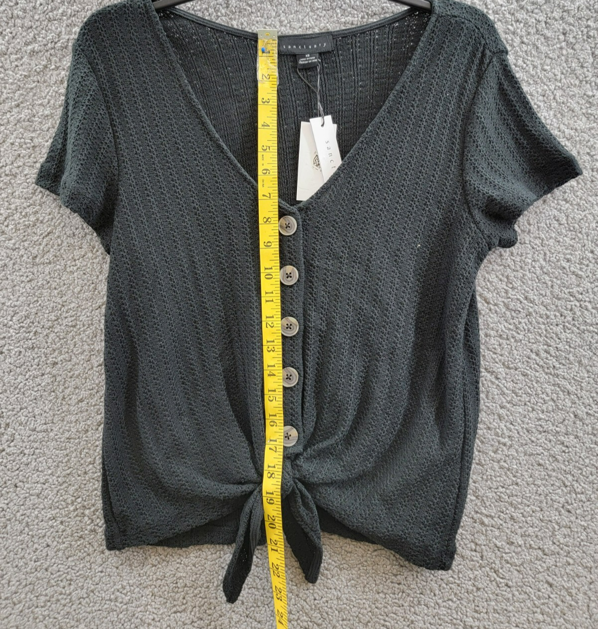 Sanctuary By My Side Tie-Front Pointelle Tee Women's XS Black Vneck Short Sleeve - Picture 7 of 17