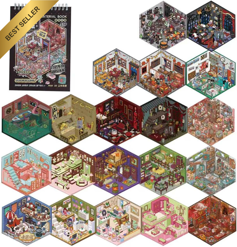 Miniature Scene 20Sets Big DIY 3D Stickers Scene New Horror Adventure Theme, Mak