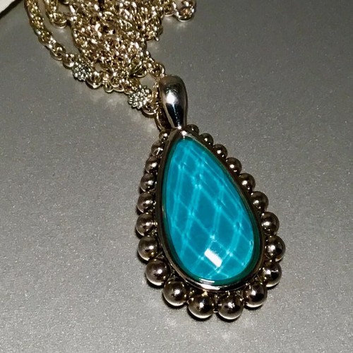 Pre-owned Lagos Maya Teardrop Pendant Necklace In Turquoise 18” L In Blue