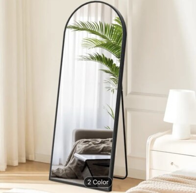 21 x 64  Arched Full Length Mirror With Stand And Wall Mount Option-BLACK