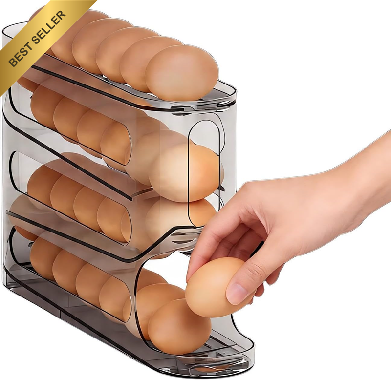 Automatic Rolling Egg Holder for Fridge, 30-Capacity Stackable Egg Tray, BPA Fre