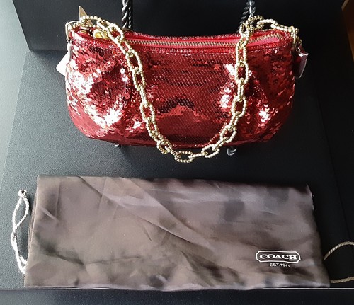 COACH Poppy Red Sequined Evening Bag Purse Handbag NWT
