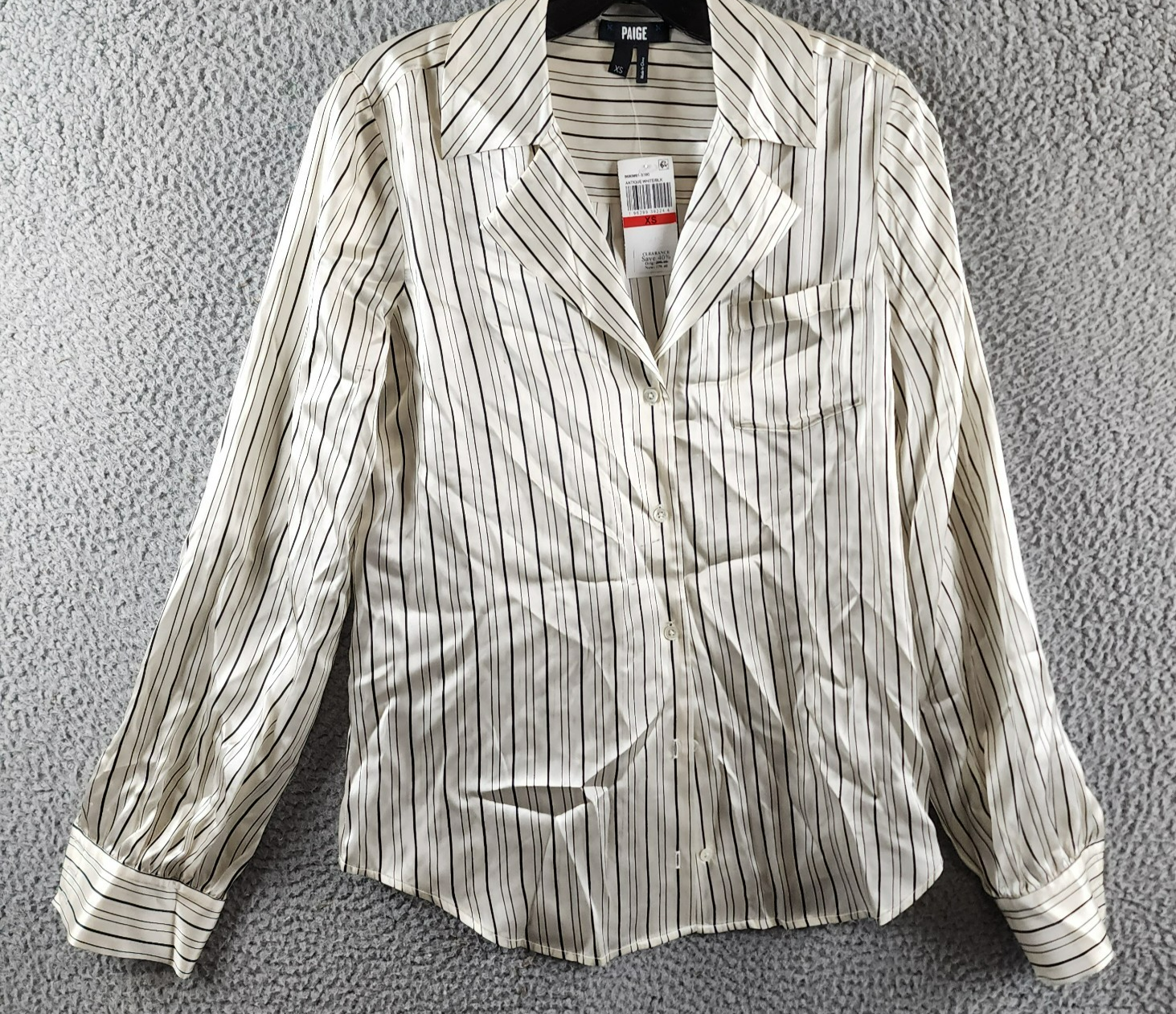 PAIGE Capriana Striped Silk Shirt Women's XS Antique White/Black Long Sleeve - Picture 2 of 14
