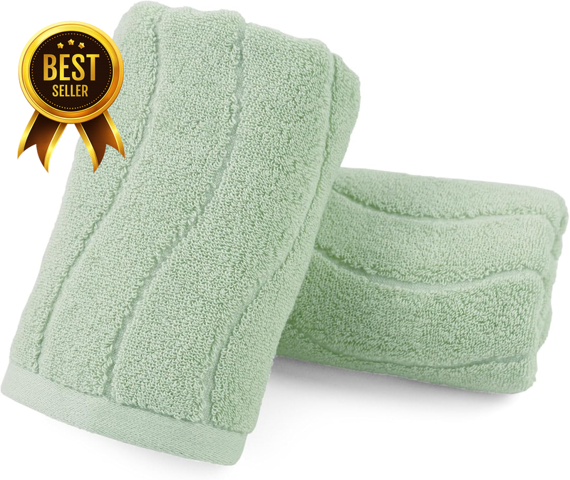 Hand Towels 2 Pack - Sage Green Wavy Striped