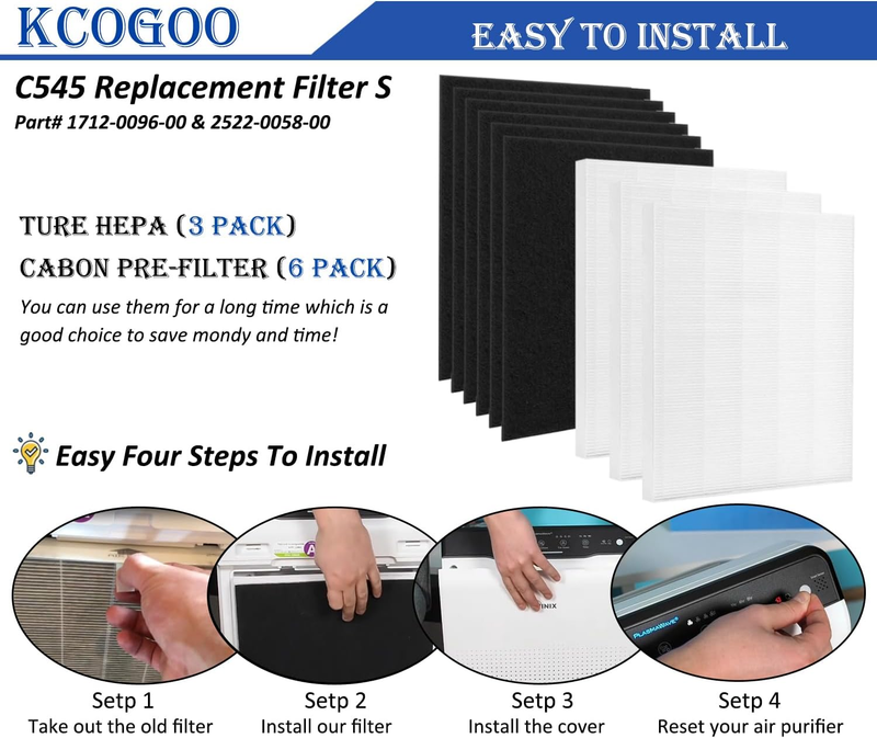 C545 Replacement Filter S for Winix: 3 H13 Ture HEPA and 6 Carbon Pre-filter for