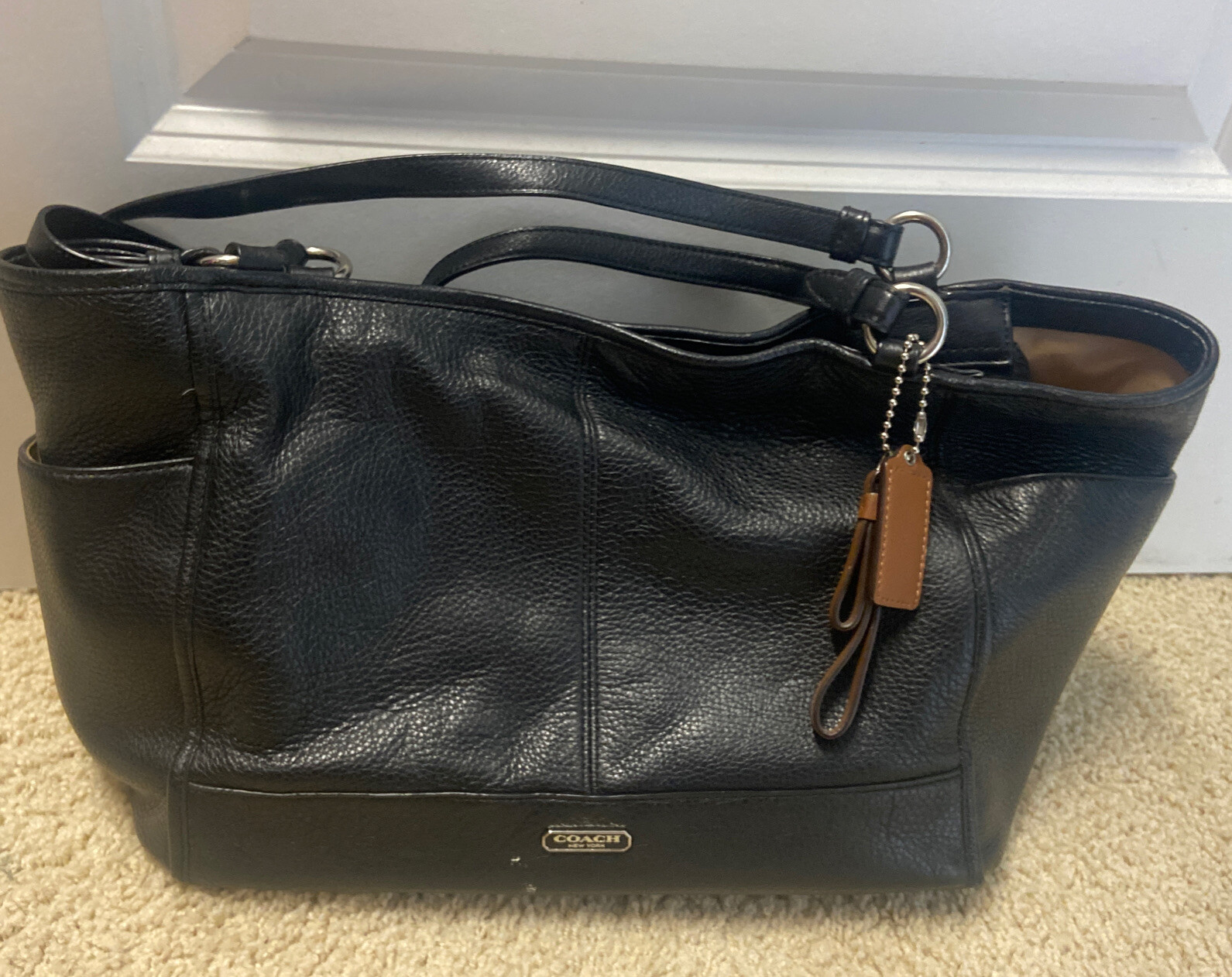 coach バッグ Authentic Coach Park Genuine Leather Carrier Tote BLACK