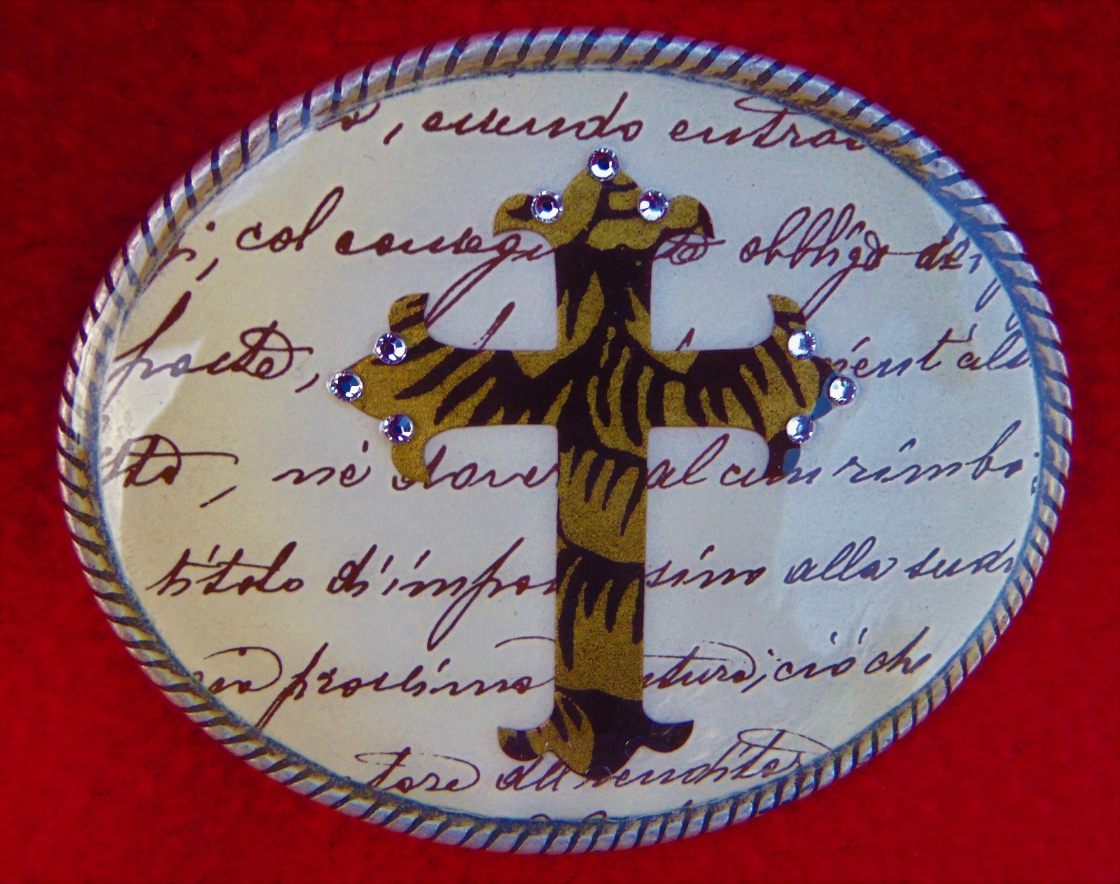 WESTERN BELT BUCKLE ~ CROSS & RHINESTONES ~ Made in Spain