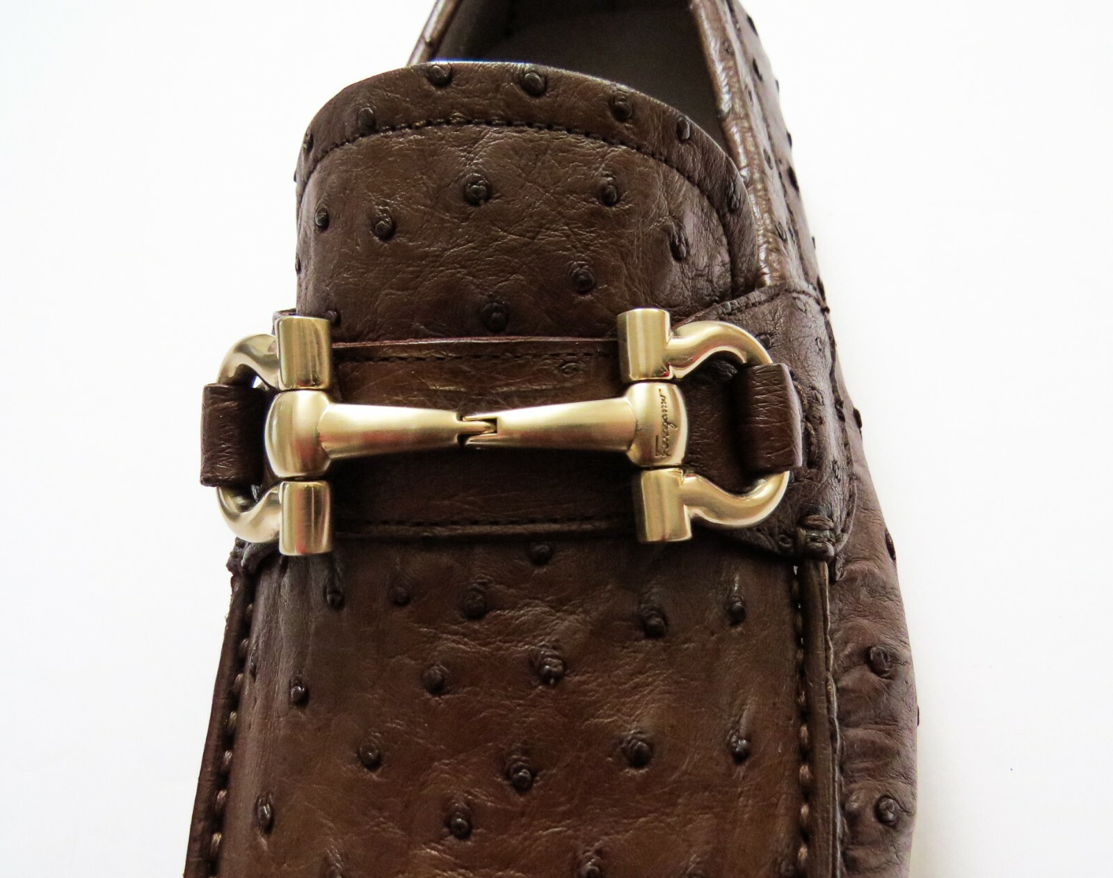 Pre-owned Ferragamo Salvatore  Brown Ostrich Leather Loafers Shoes Size 7 Us 41 Eu 6 Uk