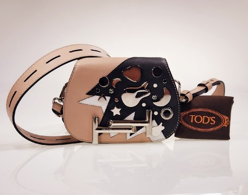 Tod's Double T Rock Strass Mini Leather Saddle Flap Belt Bag