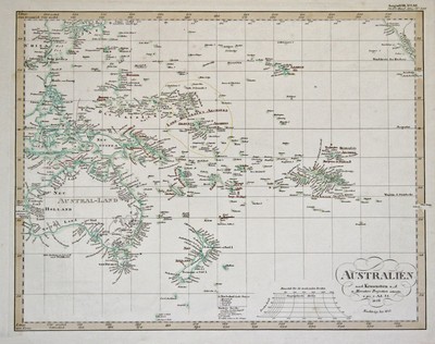 AUSTRALIEN PAZIFIK Original Kupferstich Landkarte Perthes 1845