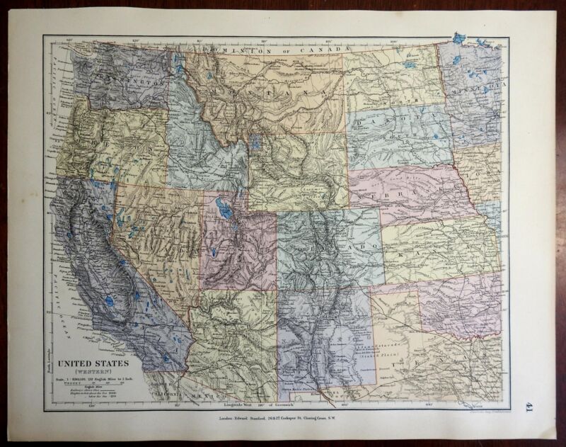 Western United States Rocky Mountains California Oregon Utah 1889 Stanford map