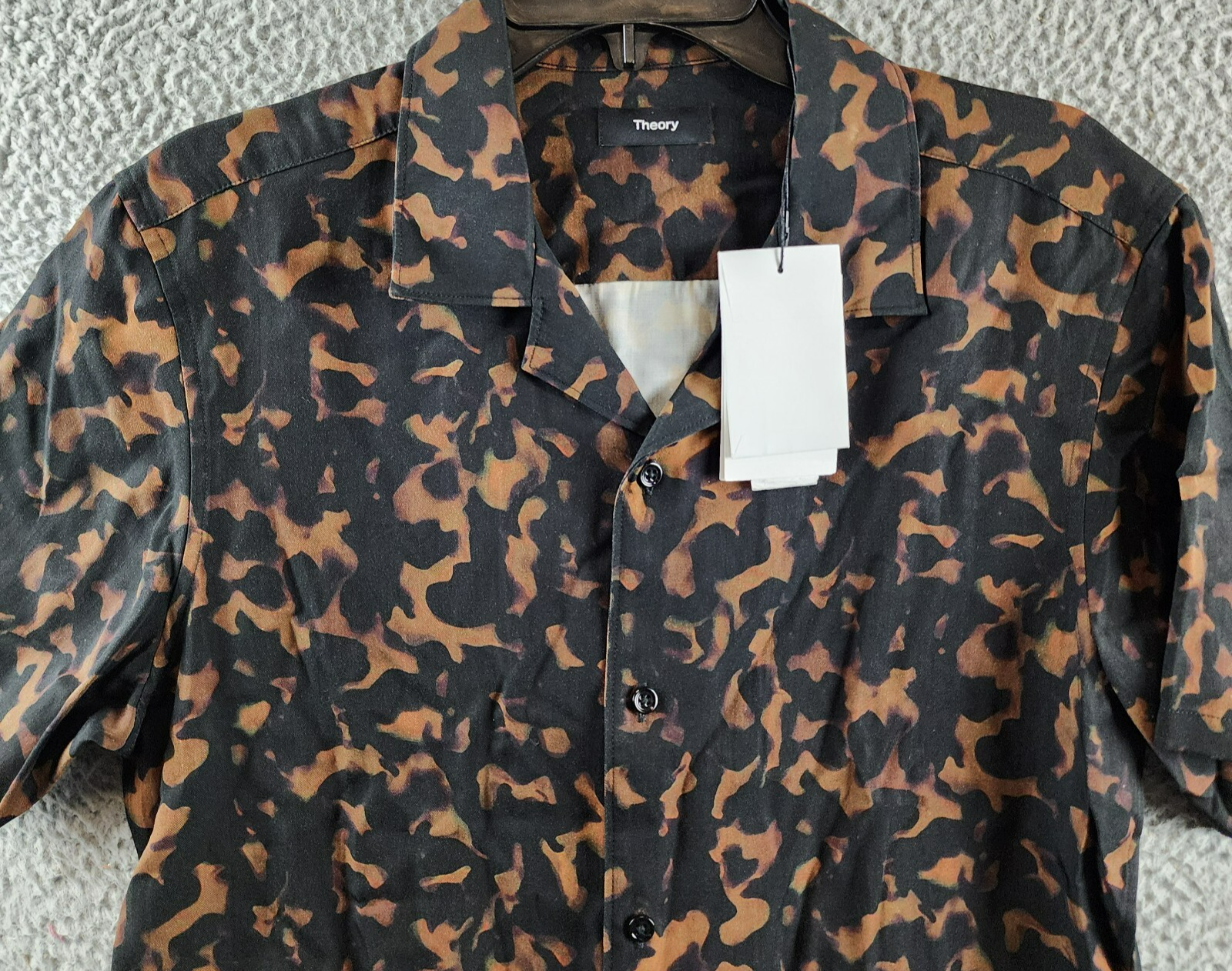 Theory Irving Tortoise Short Sleeve Button Up Shirt Men's M Dark Brown Multi - Picture 4 of 16
