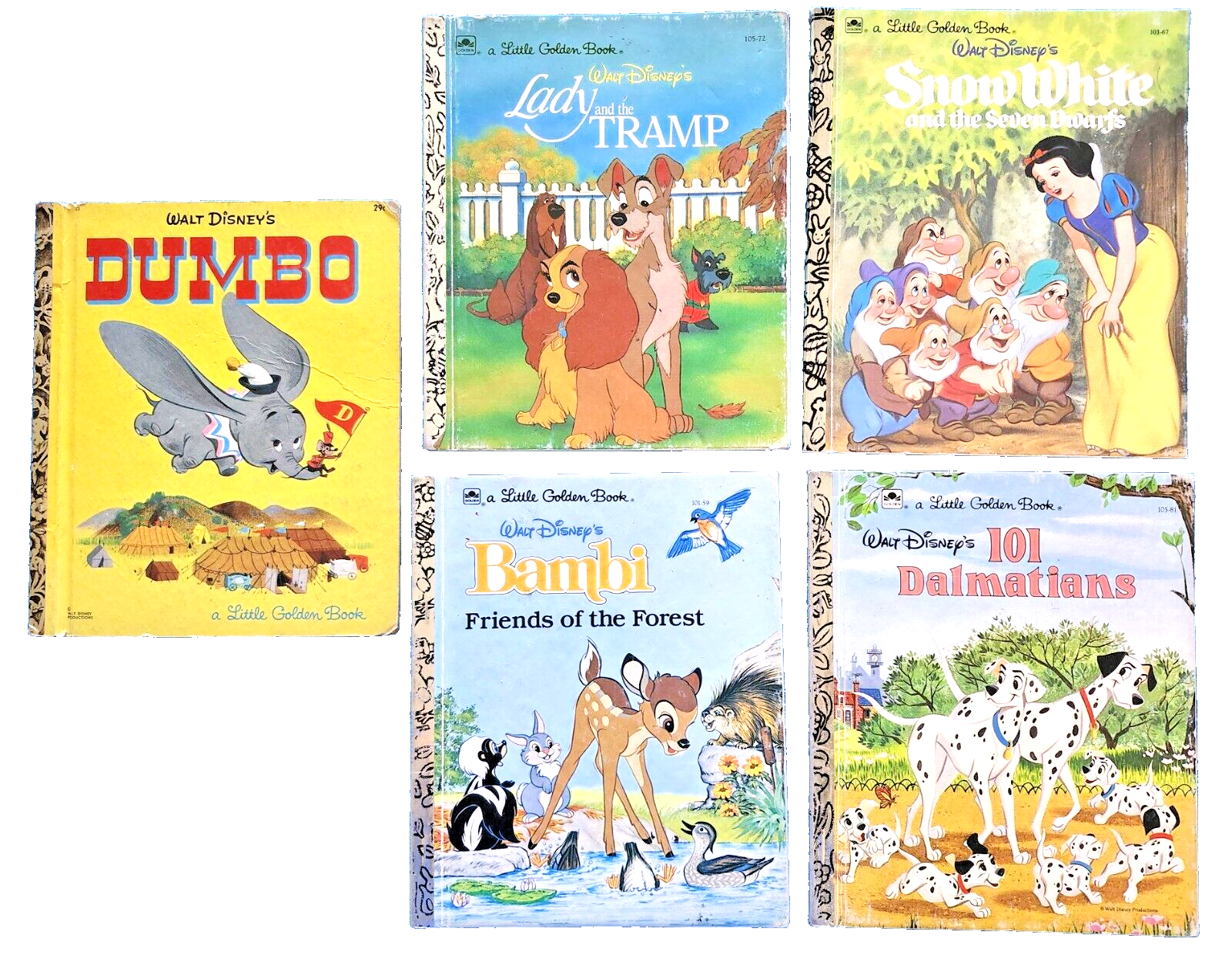 Lot 5 Disney Themed Little Golden Book - Rare Vintage
