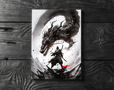 Samurai Dragon Japanese Asian Art Poster Print - No Frame